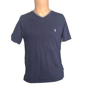 Polo Ralph Lauren Boy's 14-16 Large Navy Blue With White Pony V Neck T Shirt